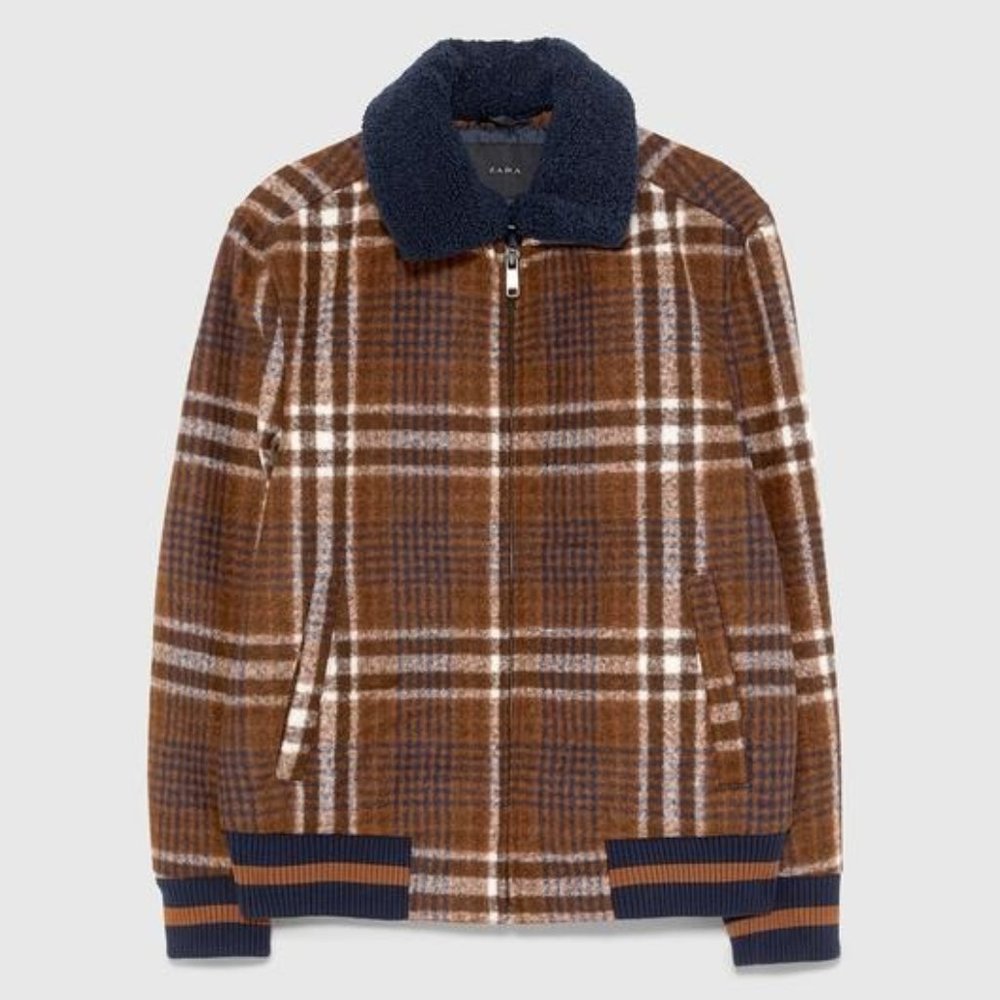 Zara Plaid Bomber Jacket with removable Sherpa Collar - Men’s XL